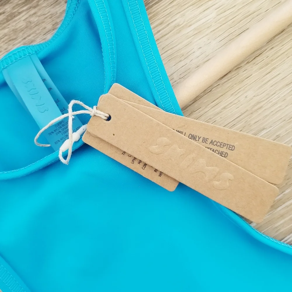 Skims High Neck Racerback Bikini Crop Top Swimwear NWT Turquoise Resort Vacay